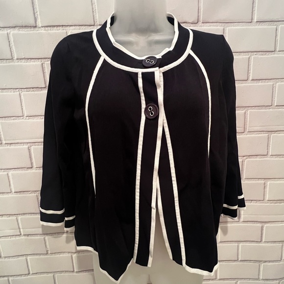 Grace Black & White Trim Open Front Cardigan - Size S - Picture 3 of 10